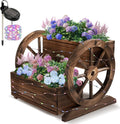 Wooden Wagon Planter Box with Solar Light - Decorative Garden Cart