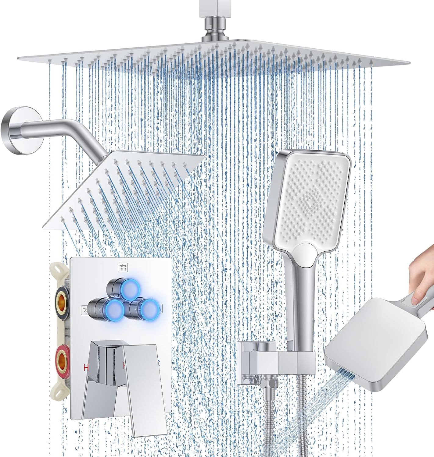12in Ceiling Mount Rainfall Shower System with Dual Shower Heads