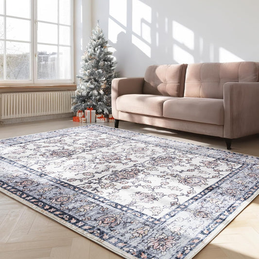 Area Rug 5x7 Washable Faux Wool Vintage Boho Carpet for Home