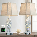 25ft Farmhouse Table Lamps Set of 2 - Rustic Resin Lamps with USB