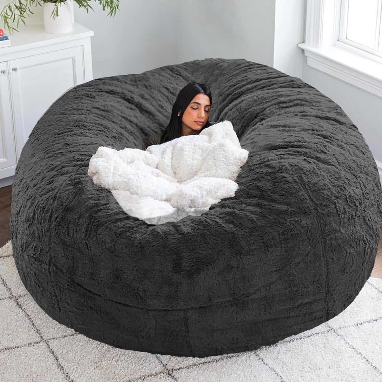 Super Comfy 7FT Beanbag Chair Cover, Dark Grey