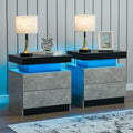 Grey Nightstand Set of 2 LED Nightstand with 2 Drawers - Smart Bedside