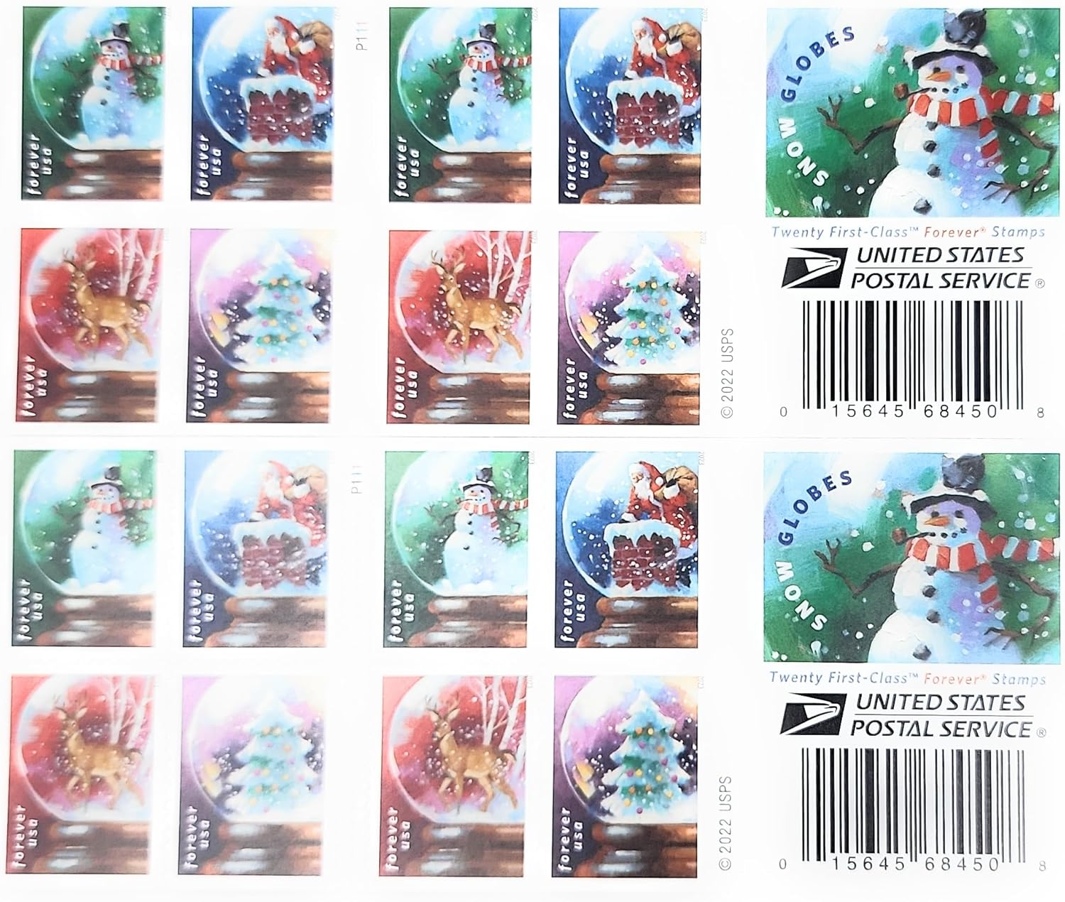 Snow Globes Forever Postage Stamps for Holiday Mail Joy