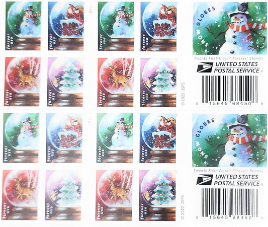 Snow Globes Forever Postage Stamps for Holiday Mail Joy