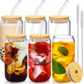 Reusable Glass Tumbler Set - Eco-Friendly 16 Oz Cups with Bamboo Lids & Straw
