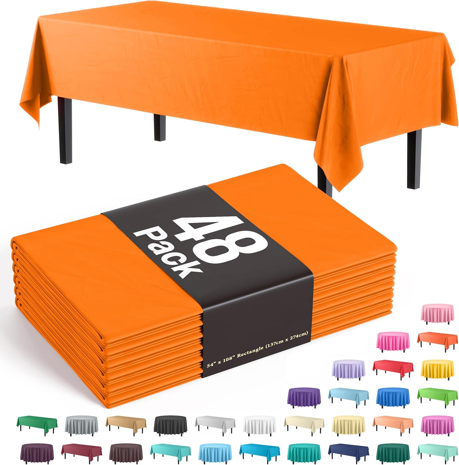 Orange Tablecloths for Rectangle Tables - 48 Pack Disposable