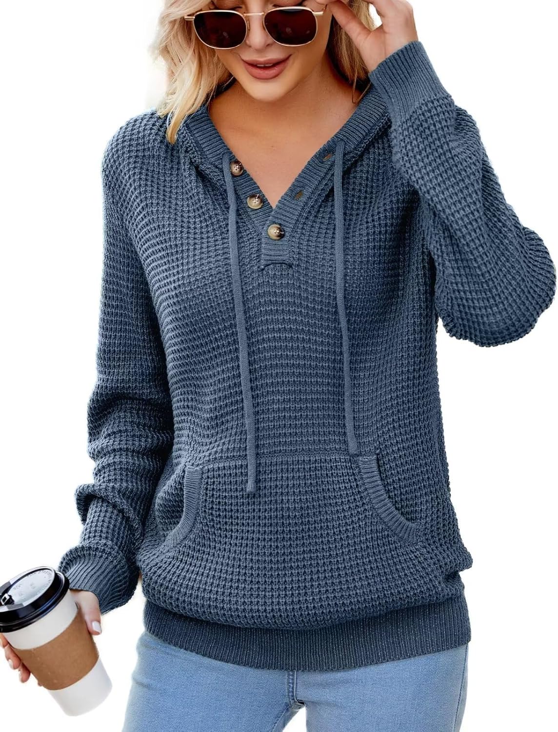 CiCiBird Women Fall Hoodies Sweater Knit V Neck Tops Casual
