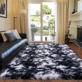 Black and White Rug for Living Room 9x12 - Plush Shag Area Rug