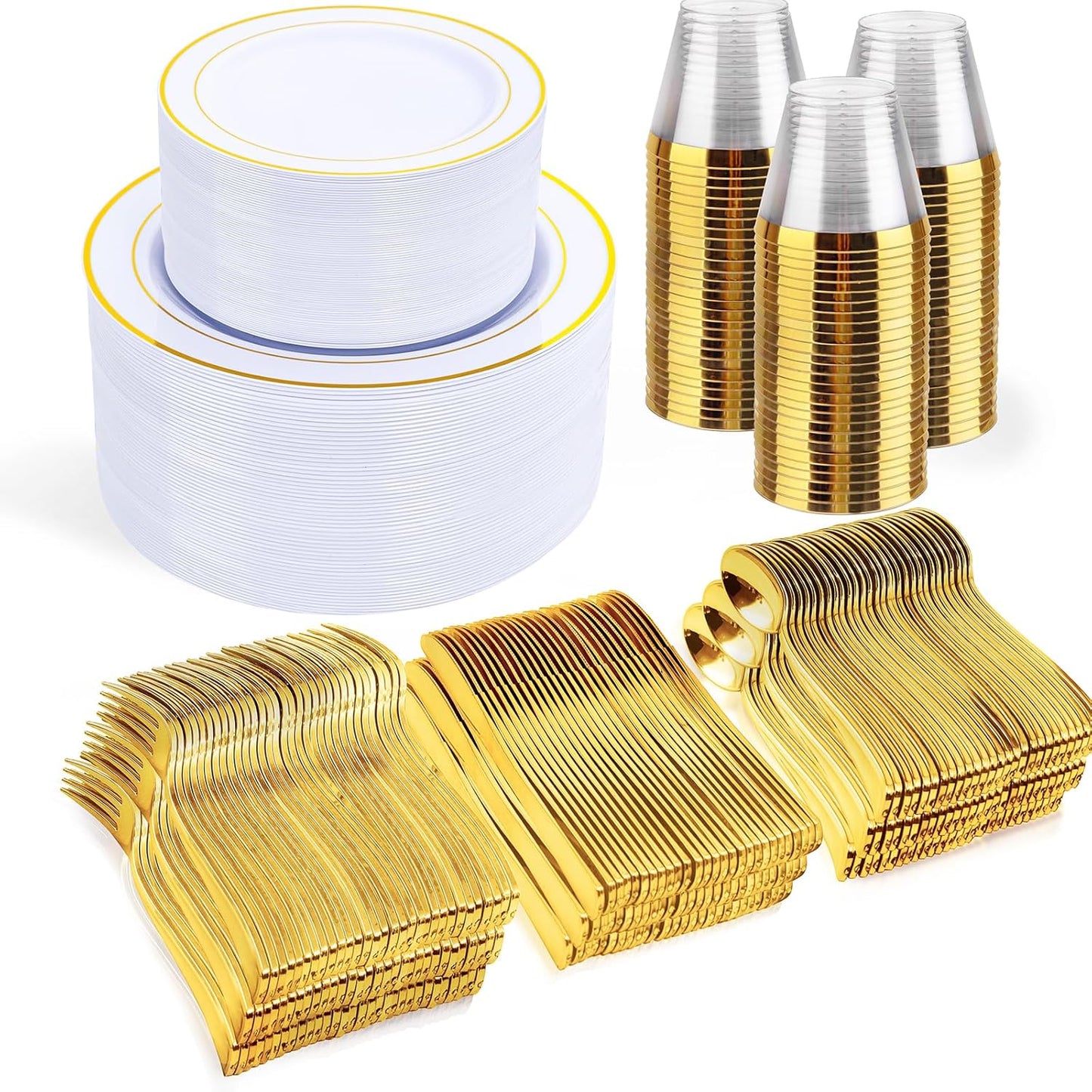 Premium Gold Dinnerware Set for 100 Guests - 600PC BPA-Free Kit for Weddings & Events by WELLIFE