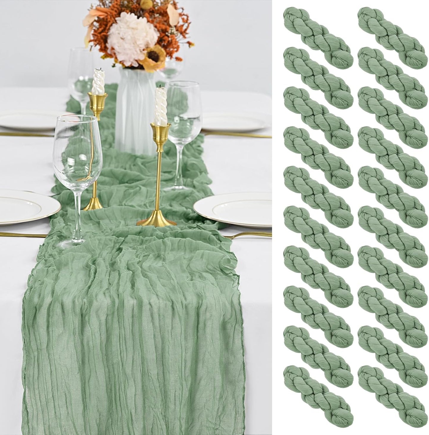 20 Pack Sage Green Cheesecloth Table Runner for Elegant Events