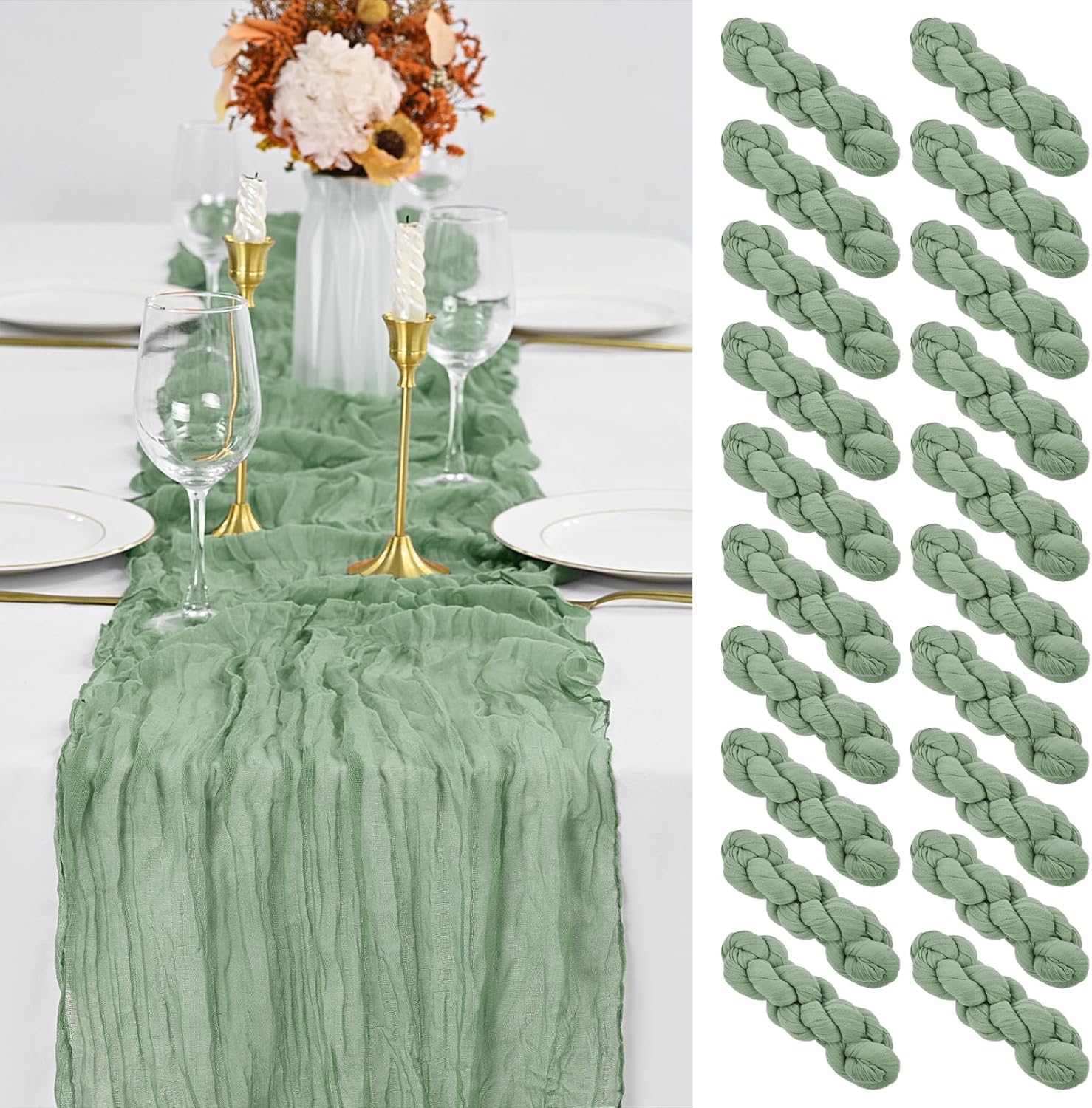 20 Pack Sage Green Cheesecloth Table Runner for Elegant Events