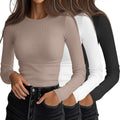 Ficerd 3 Pack Women's Ribbed Long Sleeve Tops - Slim Fit Layering crew