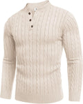 Men Casual Knit Henley Sweater Slim Fit Twisted Pullover - Warm