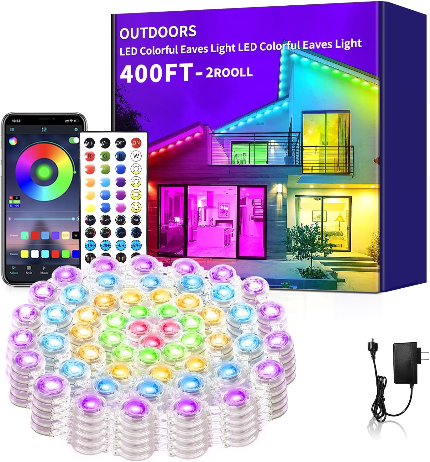 Permanent Outdoor Lights 400ft RGB Eaves Light for All Seasons