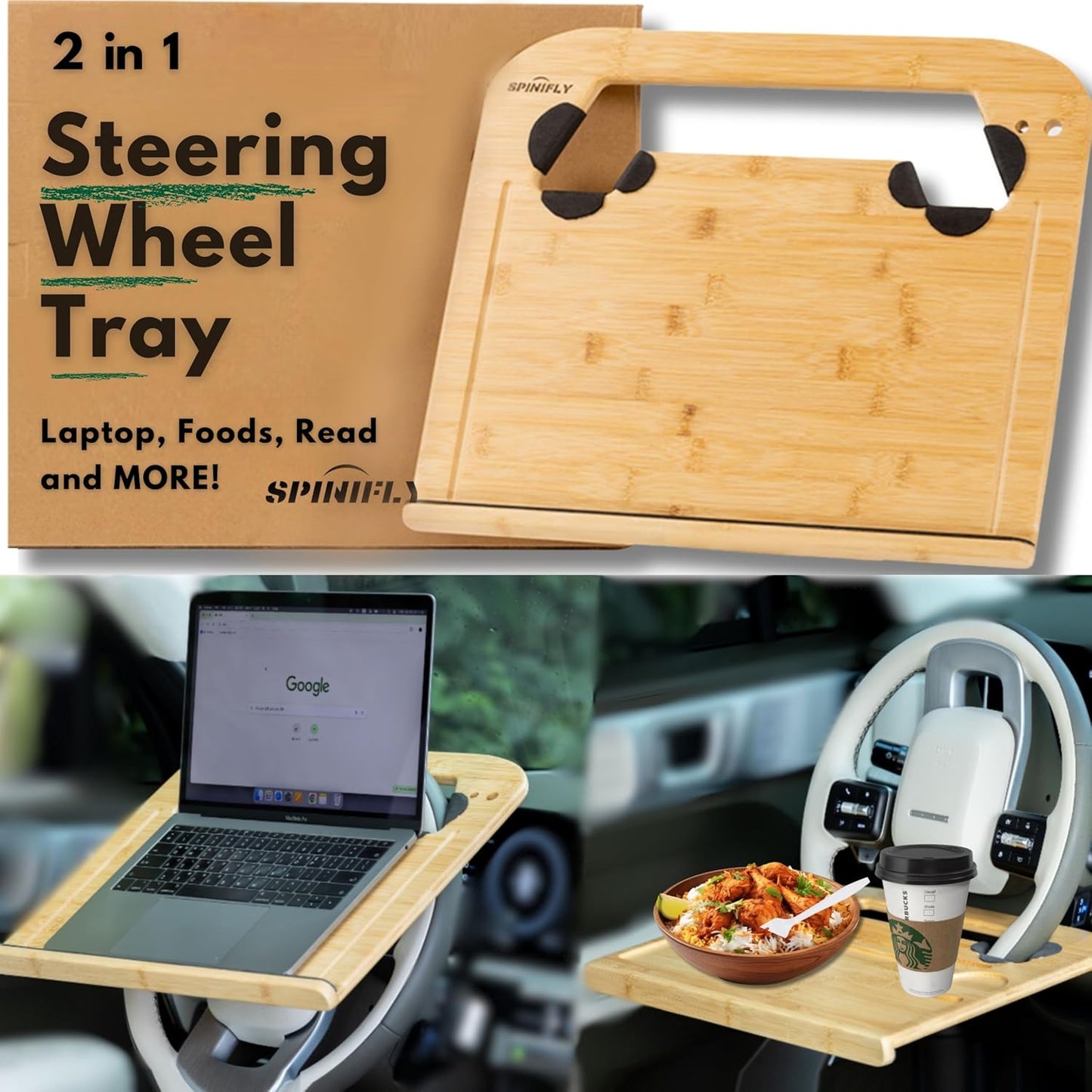 2 in 1 Steering Wheel Tray for Car Essentials and Productivity