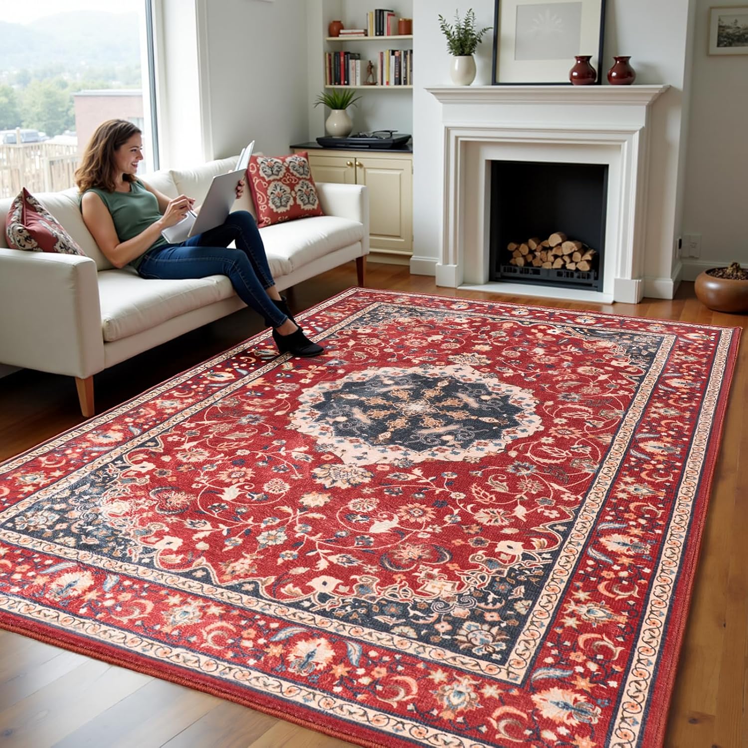 Zentavio 5x7 Washable Non-Slip Vintage Floral Area Rug