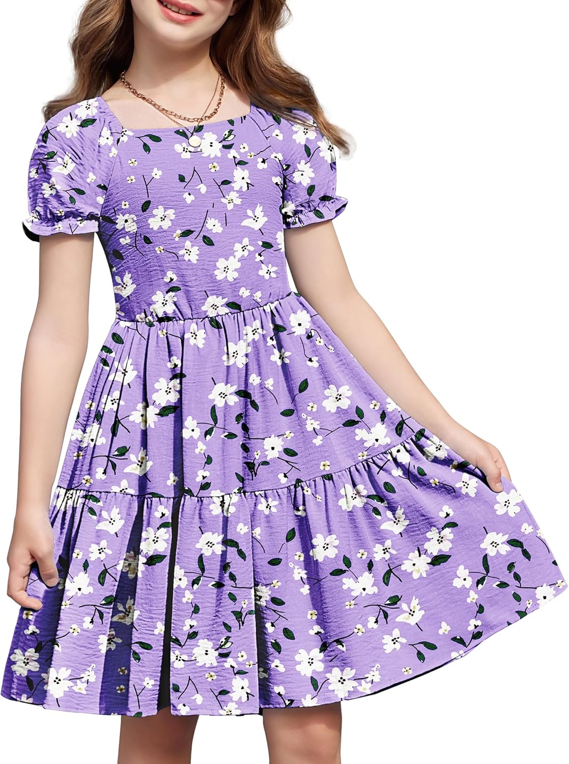 Arshiner Girls Summer Dress with Tie Back and Pockets for Fun