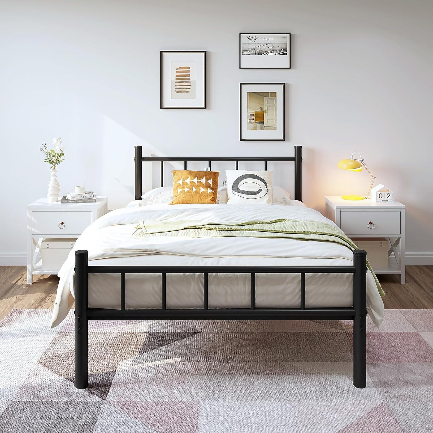 Sturdy Twin Size Metal Bed Frame with Headboard & Footboard