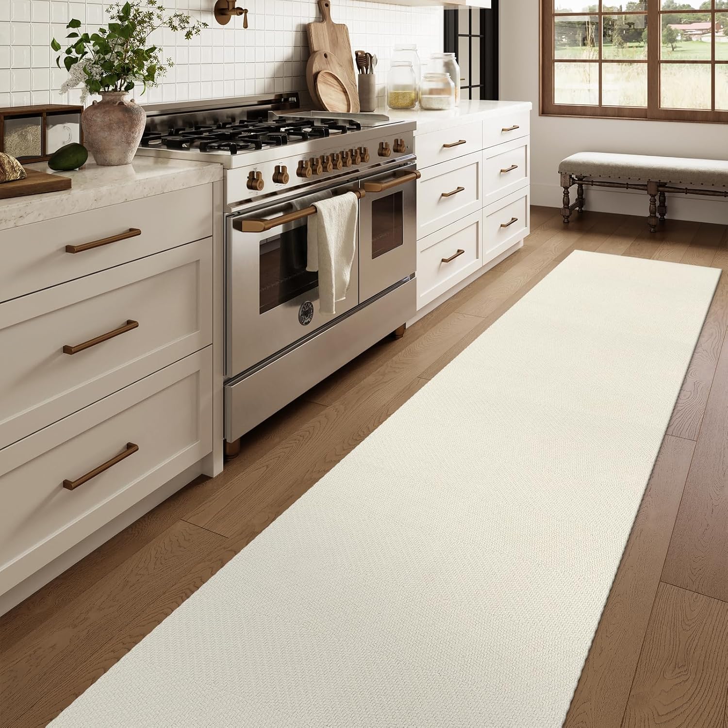LEEVAN Hallway Runner Rug 12 ft - Modern Cotton Woven Design