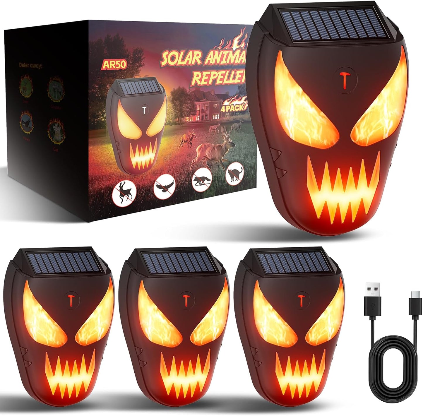 4 Pack Solar Powered Coyote Deterrent with Amber Lights for Yards