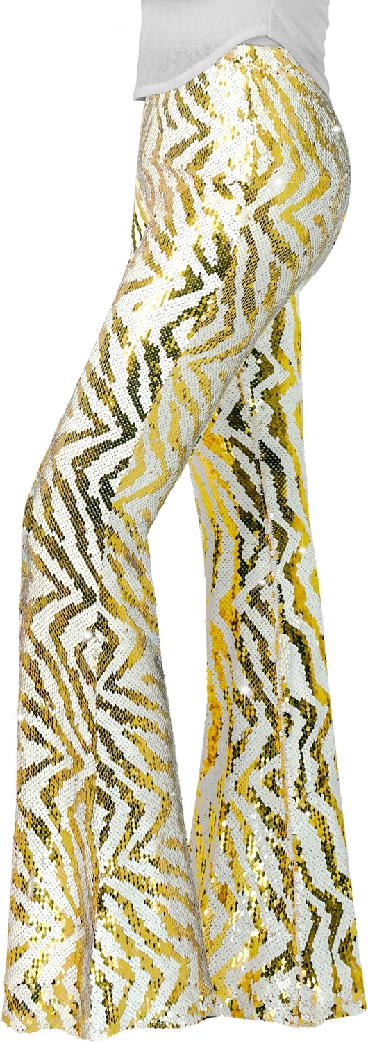 Nawgut Sequin Flare Pants for Disco Parties and Clubwear