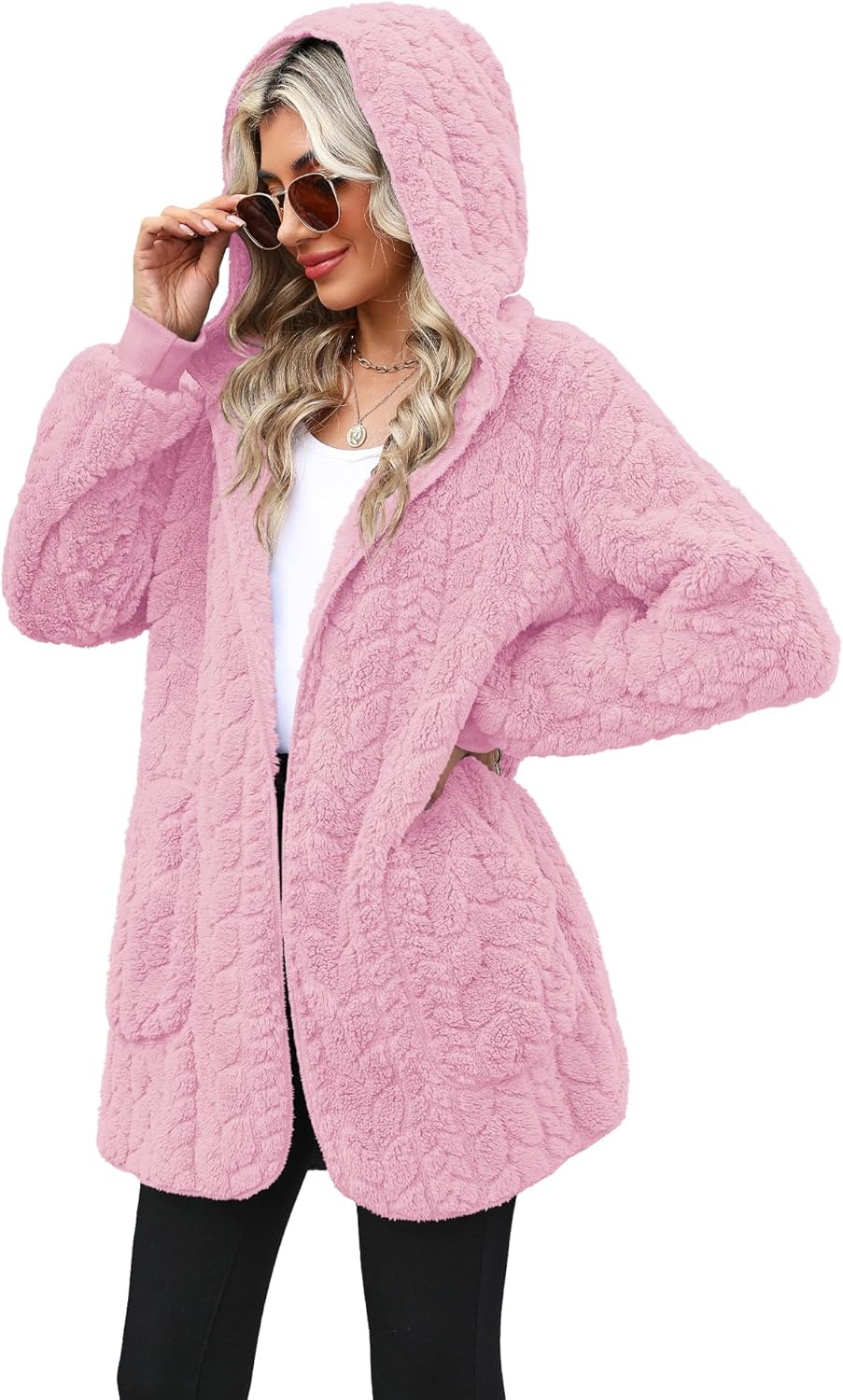Yanekop Womens Oversized Sherpa Jacket Cozy Fleece Cardigan