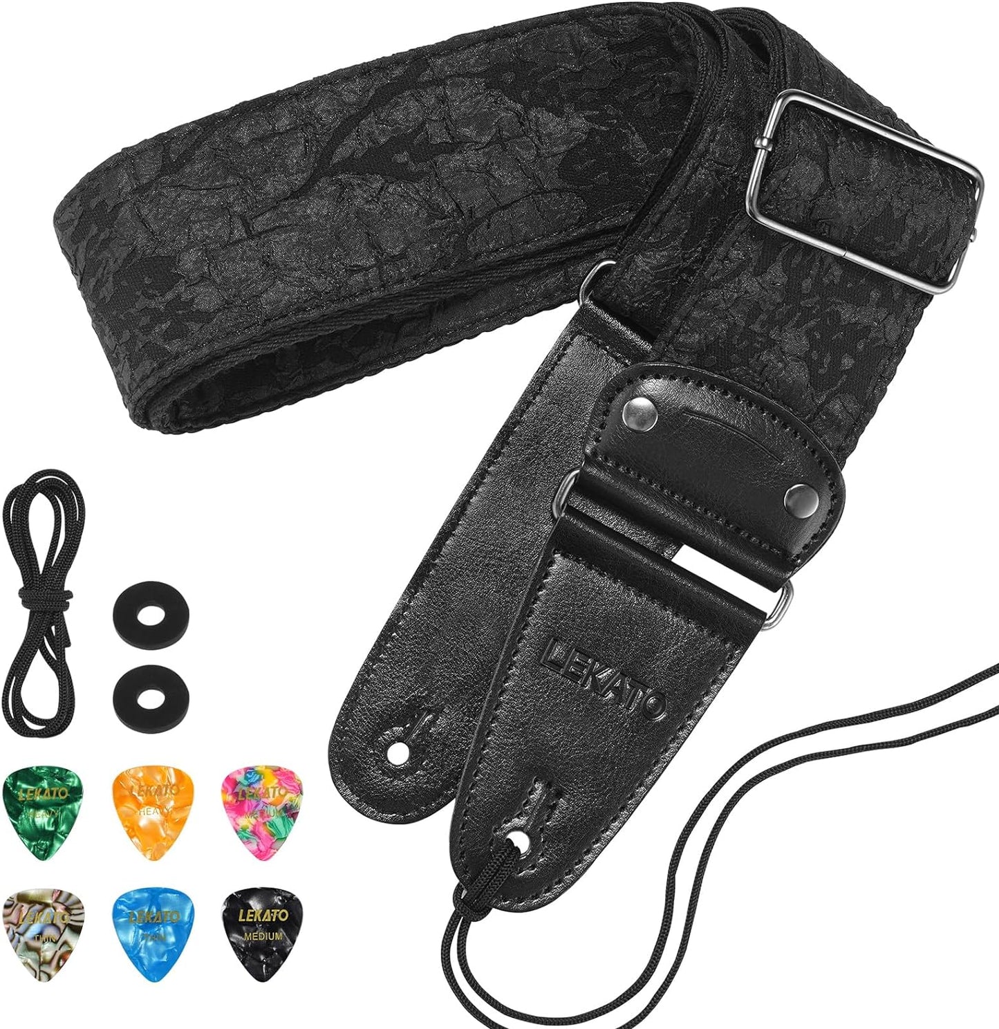 LEKATO Anaglyph Embossed Guitar Strap - Extra Wide Comfort!