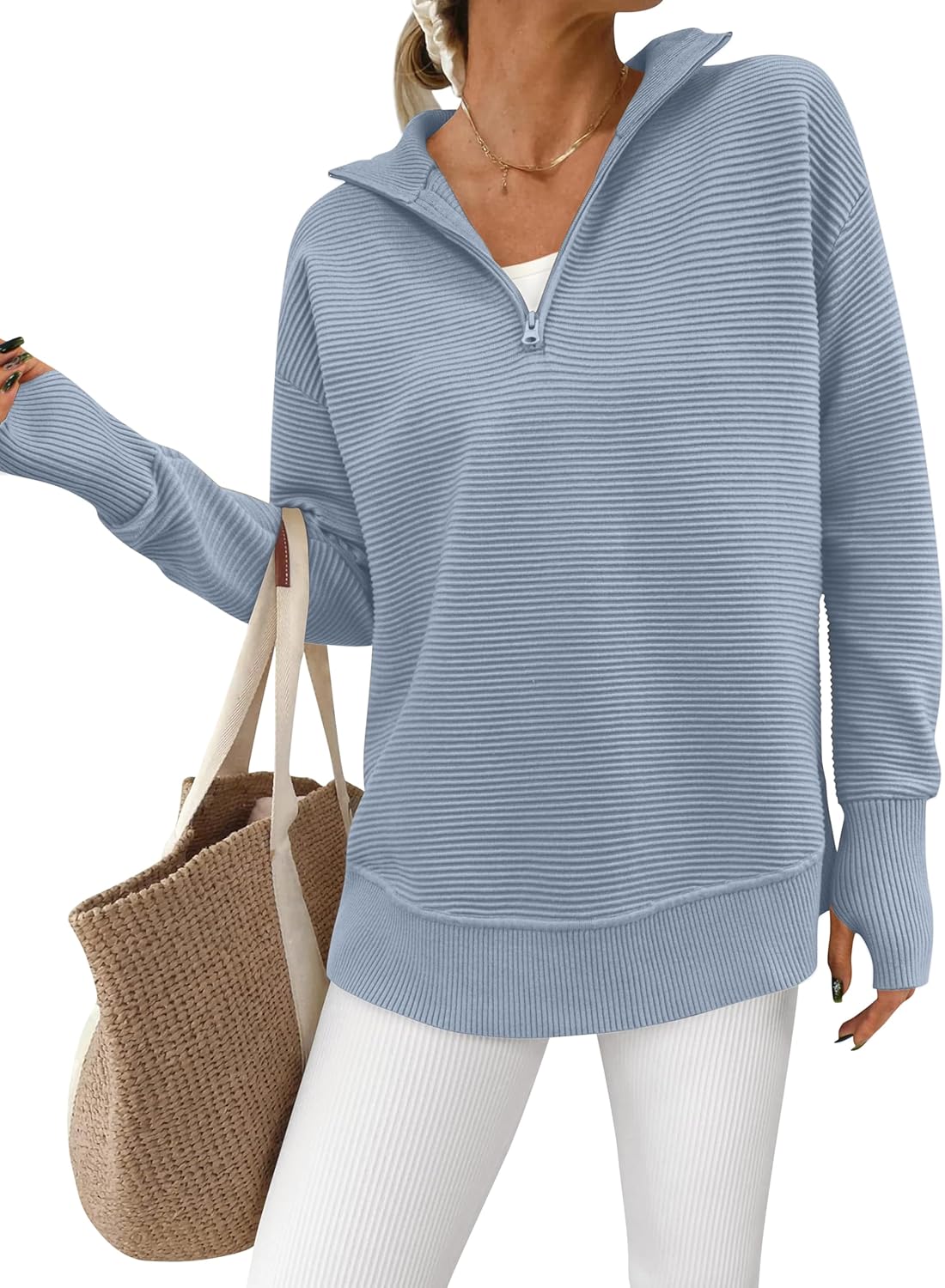 PRETTYGARDEN Womens Long Sleeve Quarter Zip Pullover Sweater