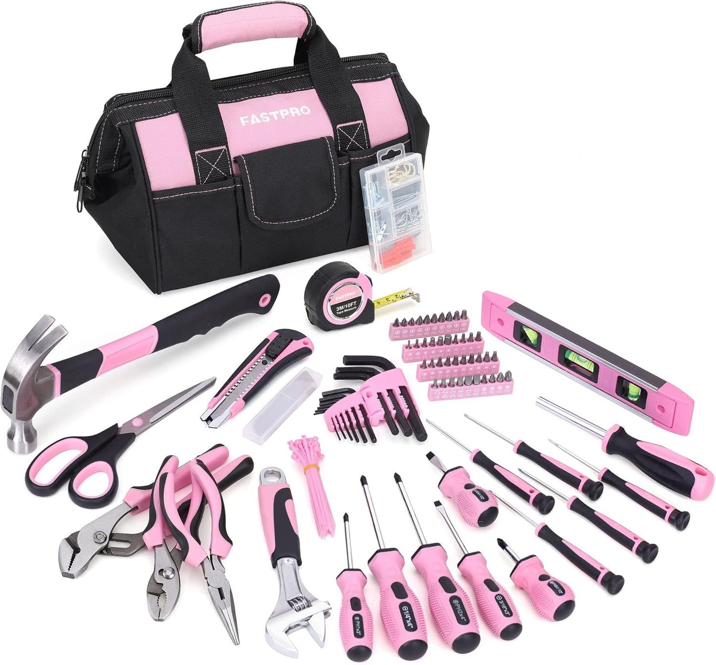 FASTPRO Pink Tool Set - 220-Piece Home Repairing Kit for Ladies
