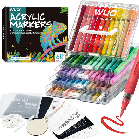 WUO 60 Colors Acrylic Paint Markers for Vibrant DIY Crafts