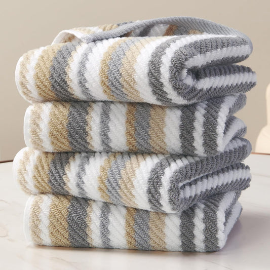 Beige Striped Hand Towels Set of 4 - Luxury Cotton Softness