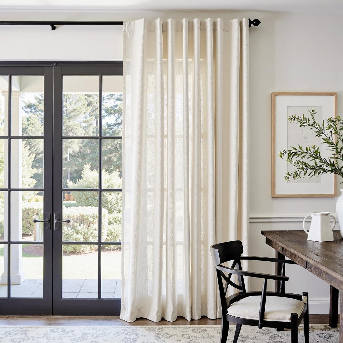 Elegant Beige Linen Blend Curtain for Living Room or Bedroom