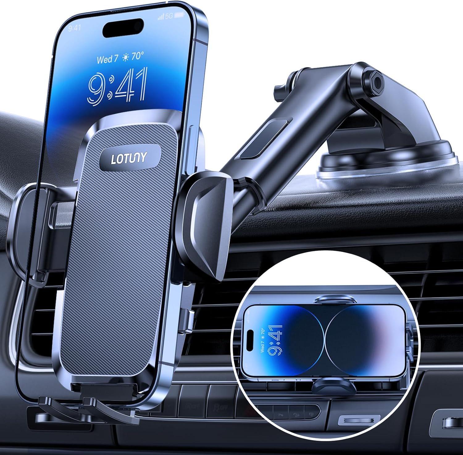 LOTUNY Universal 3-in-1 Car Phone Holder - Secure Hands-Free Mount