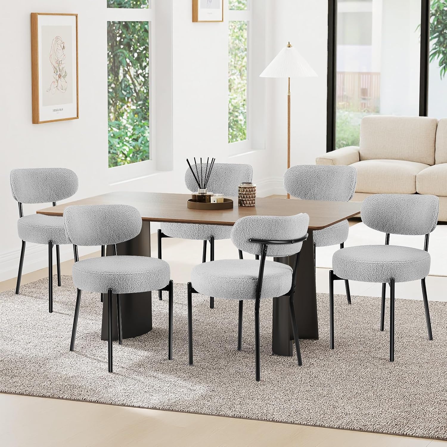 Modern Mid Century Dining Chairs Set of 6 with Curved Backrest