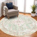 Vhong Boho Round Washable Area Rug 55 - Soft Modern Green Pink