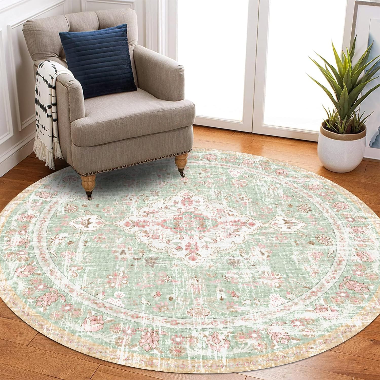 Vhong Boho Area Rugs Vintage Washable Modern Neutral Carpet