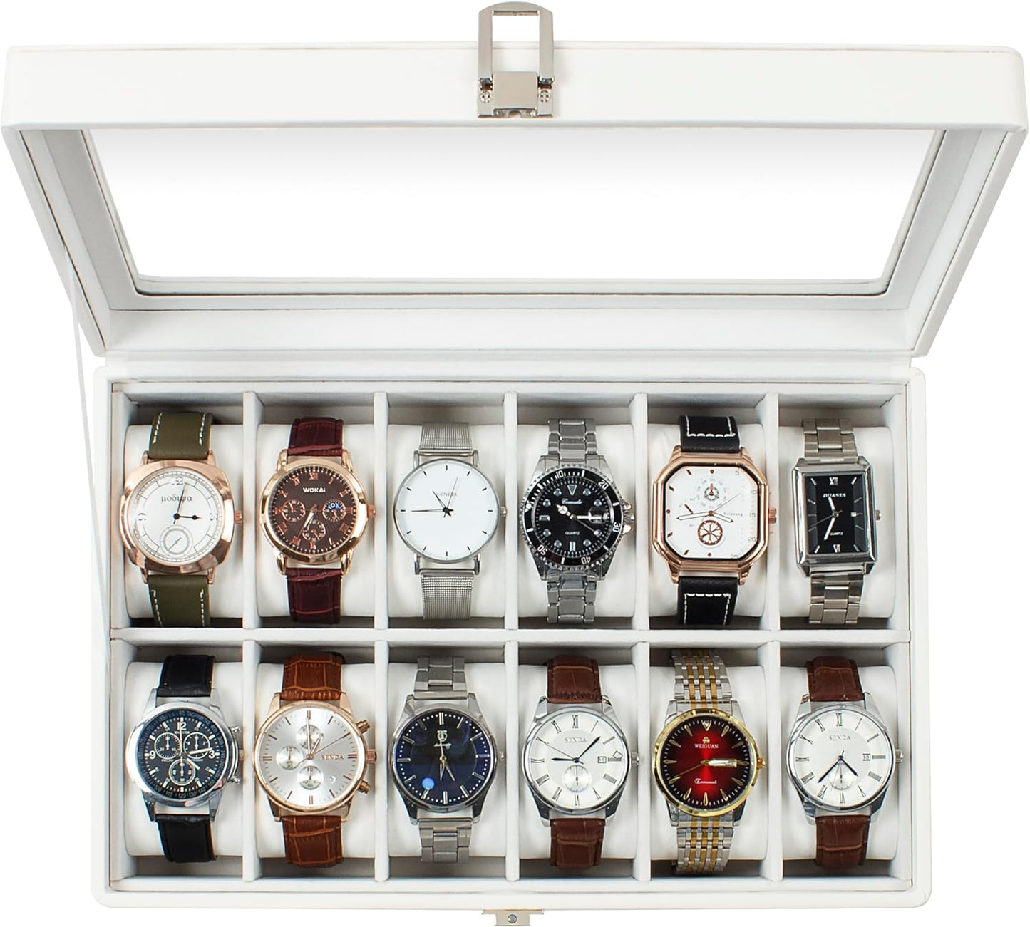 Premium 12-Slot Watch Box with Glass Lid