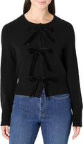 Women's Regular-Fit Tie Front Cardigan with Velvet Bows - Demi's Pick