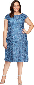 Alex Evenings Plus Size Tea Length Dress with Rosette Detail