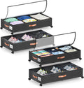 Under Bed Storage with Wheels 4 Pack - Clear Lids & Dividers