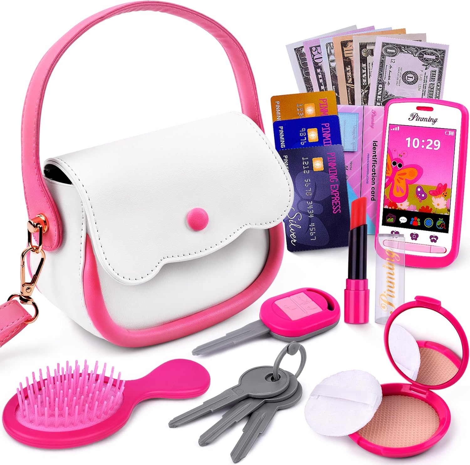 Kid's Pretend Makeup Toy Purse Set - Imaginative Play Gift for Girls