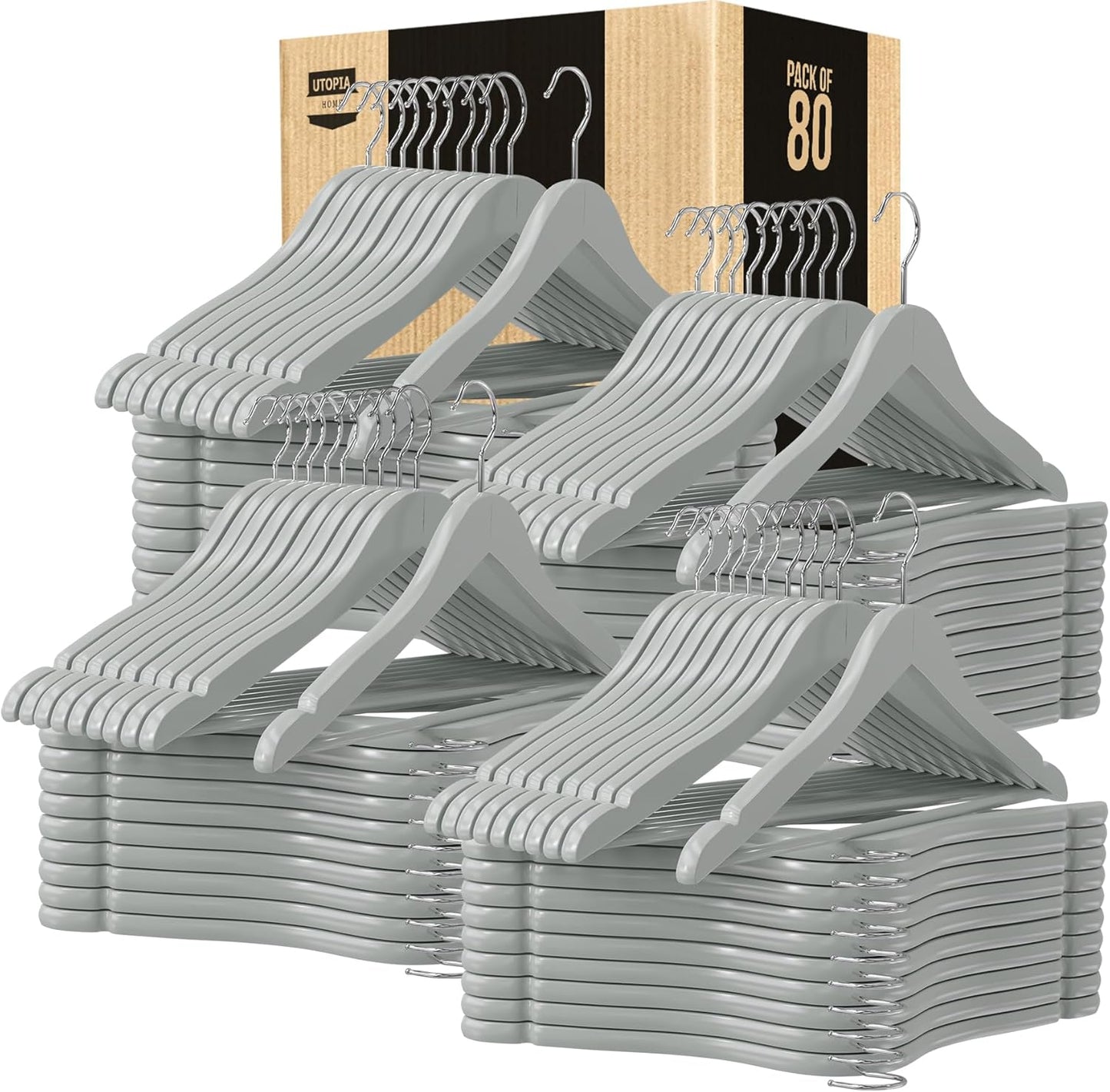 Premium Wooden Hangers 80 Pack - Durable Slim Coat Hanger