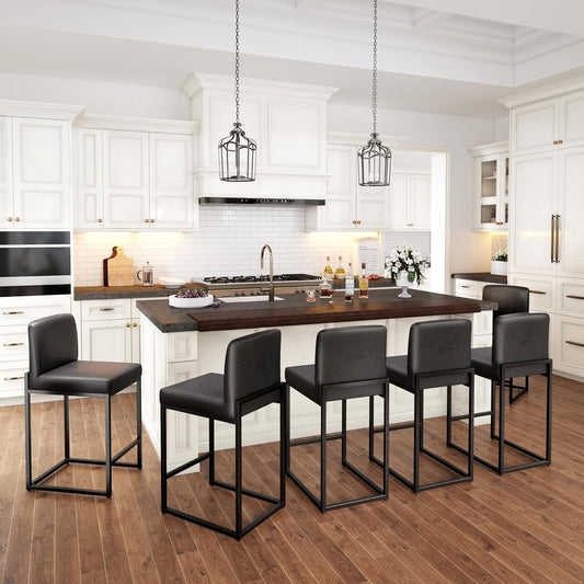 PHI VILLA Black Counter Height Bar Stool Set of 6 for Kitchen
