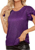 Sparkly Sequin Short Sleeve Top - Dressy Glitter Ruffle Party Top data