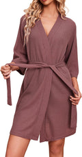 Ekouaer Robes for Women Waffle Knit Bathrobe - Soft Lightweight Knee