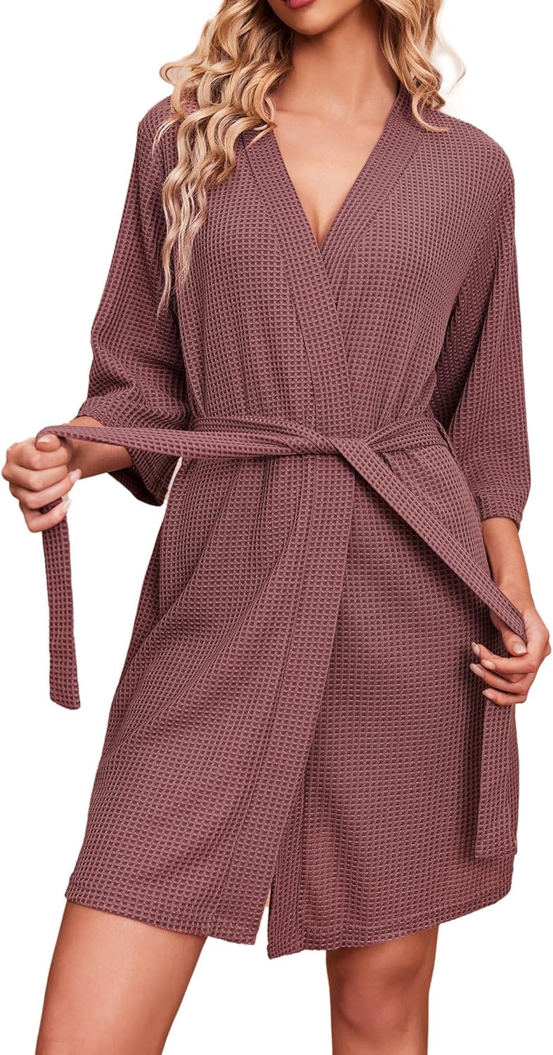 Ekouaer Waffle Knit Bathrobe for Women Soft Lightweight Comfort