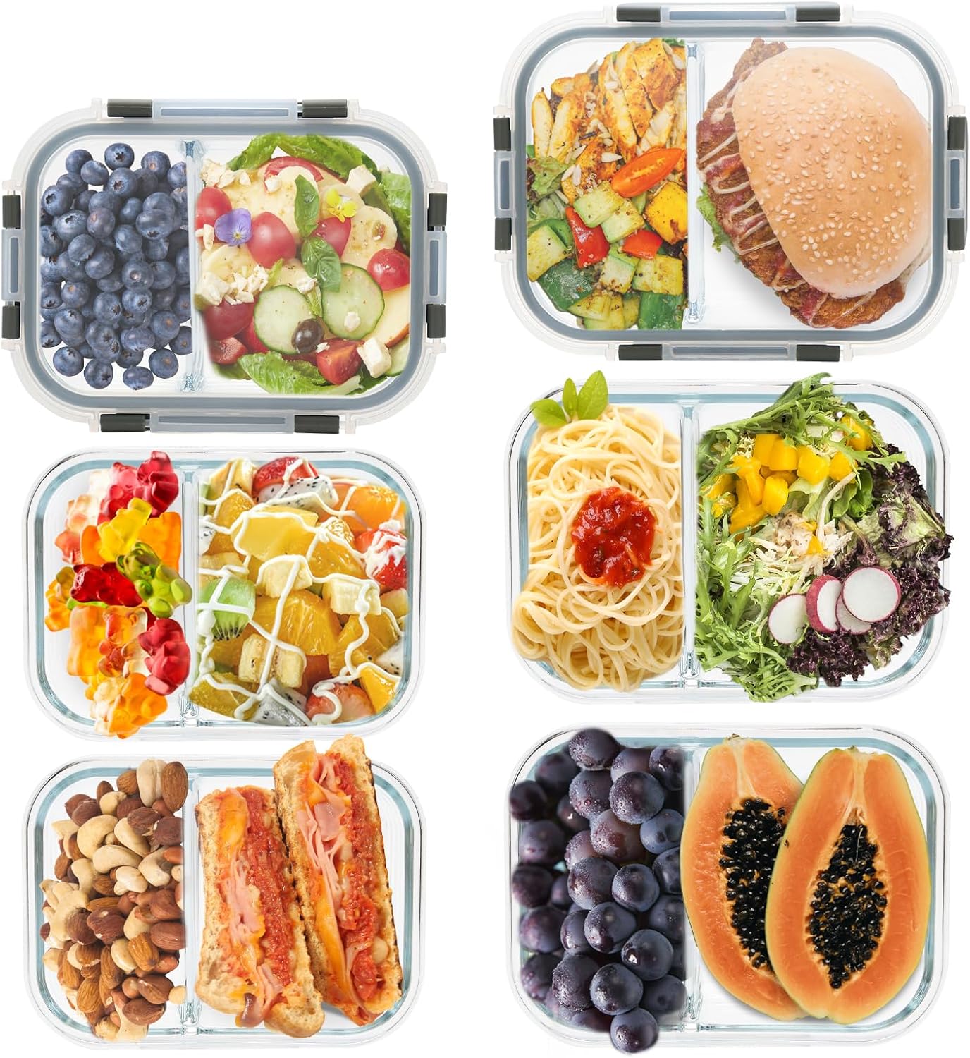 2 Compartment Glass Meal Prep Containers for Easy Food Storage