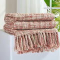 Multi-Color Light Pink Cable Knitted Throw Blanket 60in x 80in - Cozy