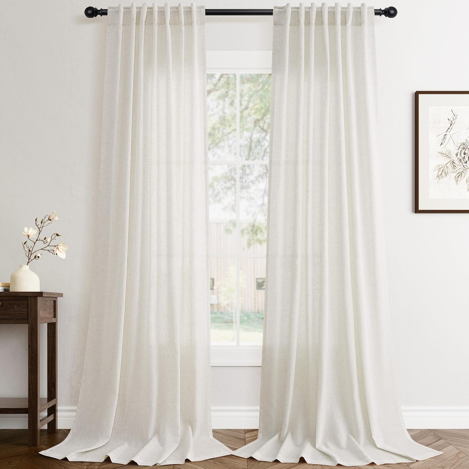 Cream Natural Linen Curtains 98 Inch Length for Modern Spaces