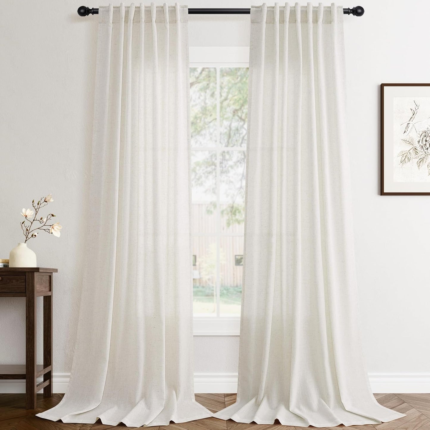 Cream Natural Linen Curtains for Boho Farmhouse Decor
